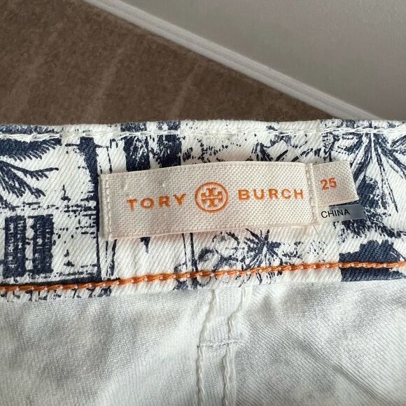 TORY Burch Ivory Frenesi Scenic Toile Tropical Straight Leg Low Rise Jeans 25 - Picture 5 of 6